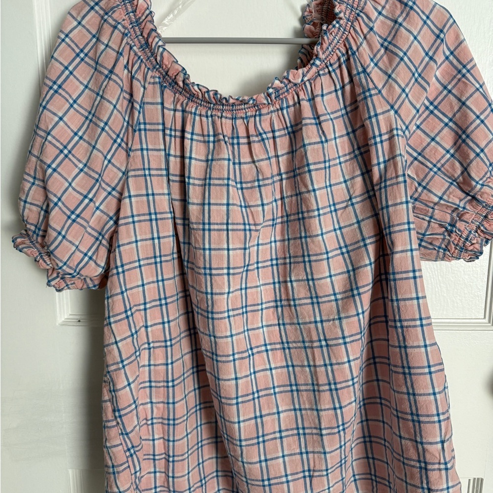 Women’s St. John's Bay Pink and Blue Plaid Blouse size large